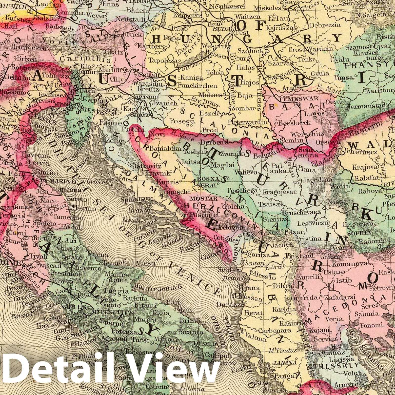 Austria, Italy, Turkey in Europe, and Greece - Railroad Map, 1870