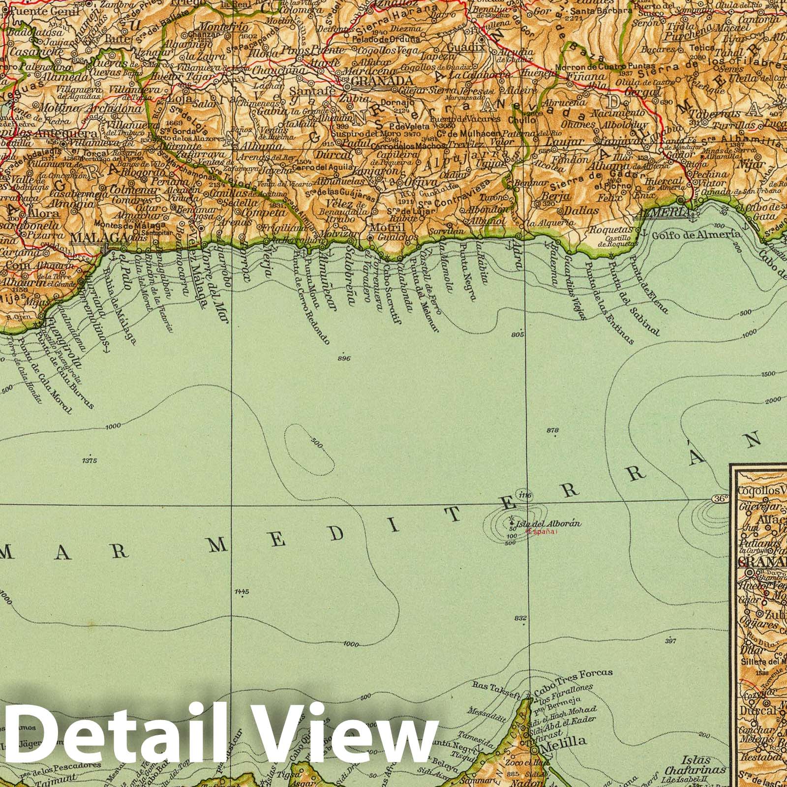 Spain and Portugal, Southern Sheet, 1929 - Historical Map Print