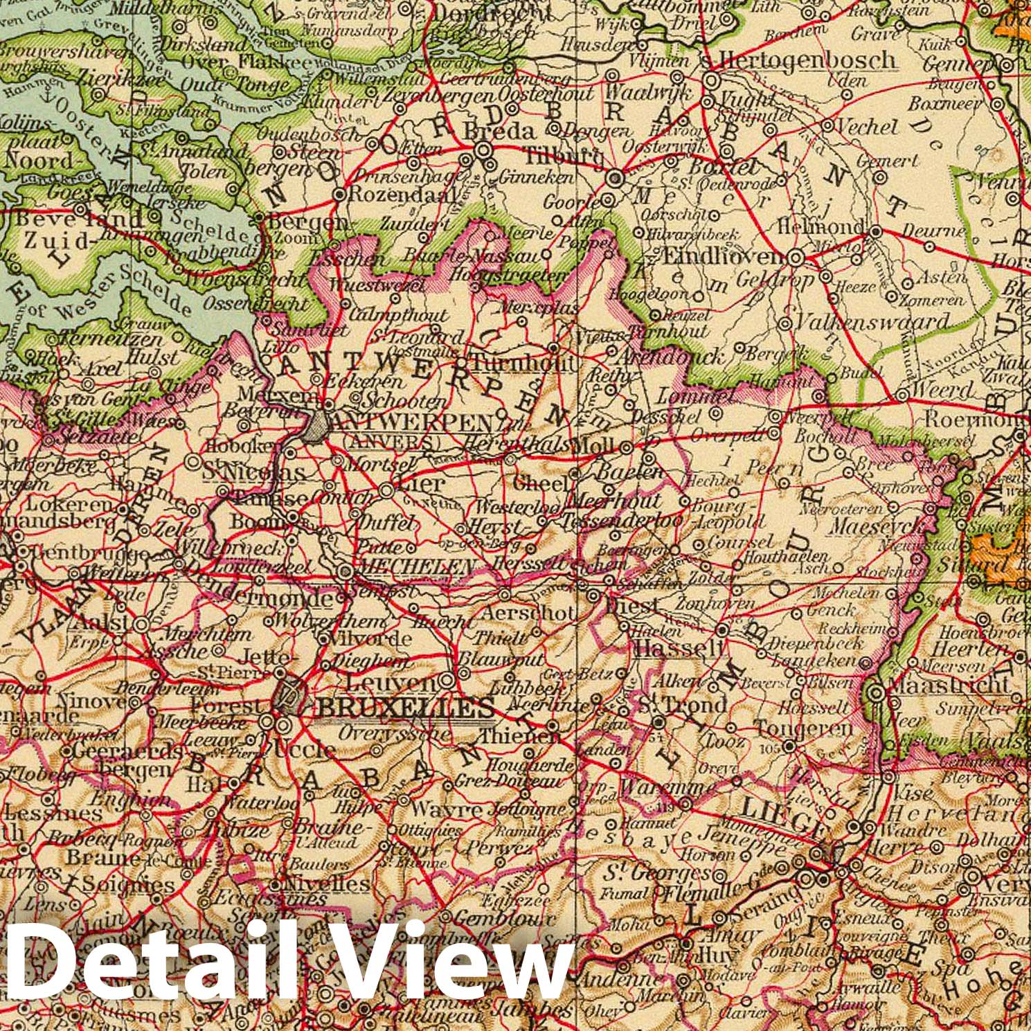 Belgium and Netherlands 1929 Historical Map Print