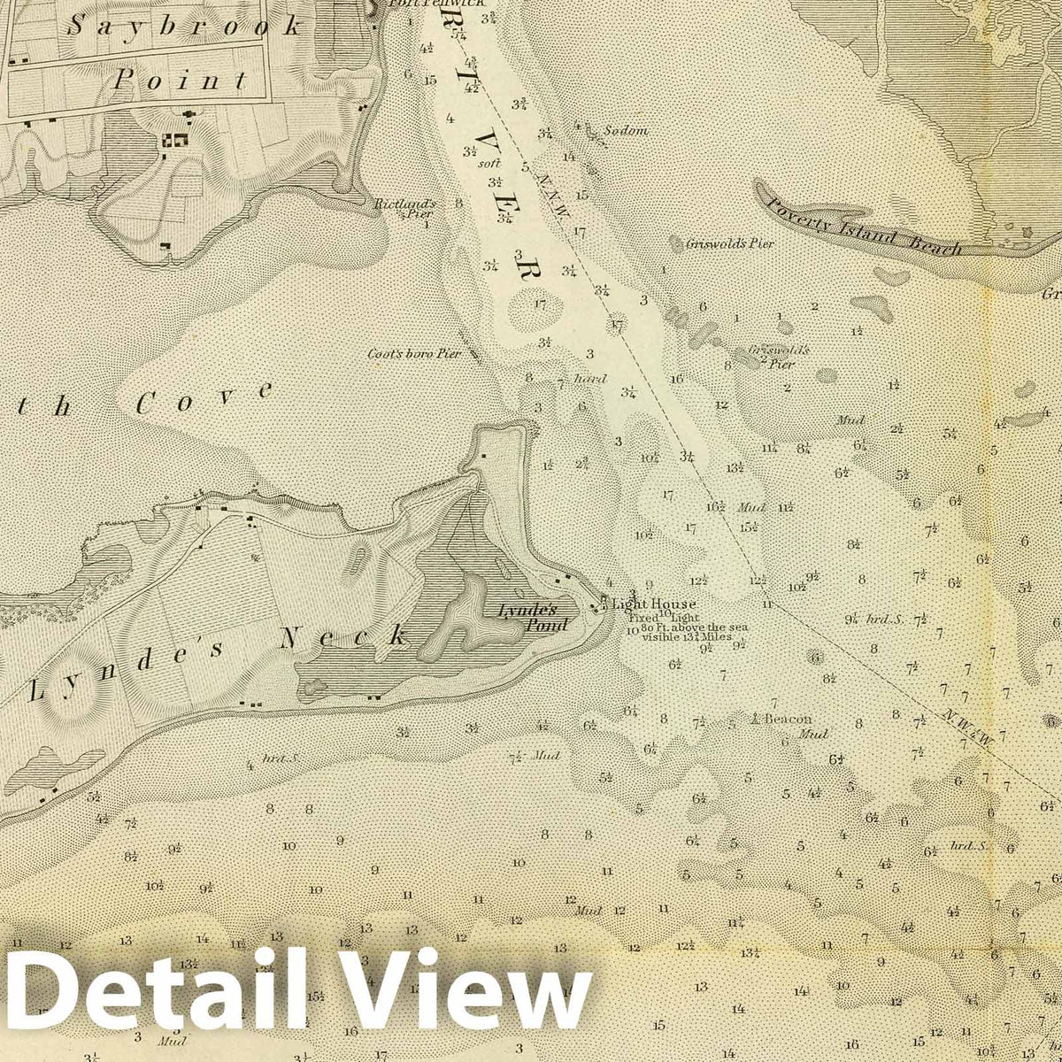 Connecticut River Mouth - Nautical Chart, 1853 - Historical Map Print