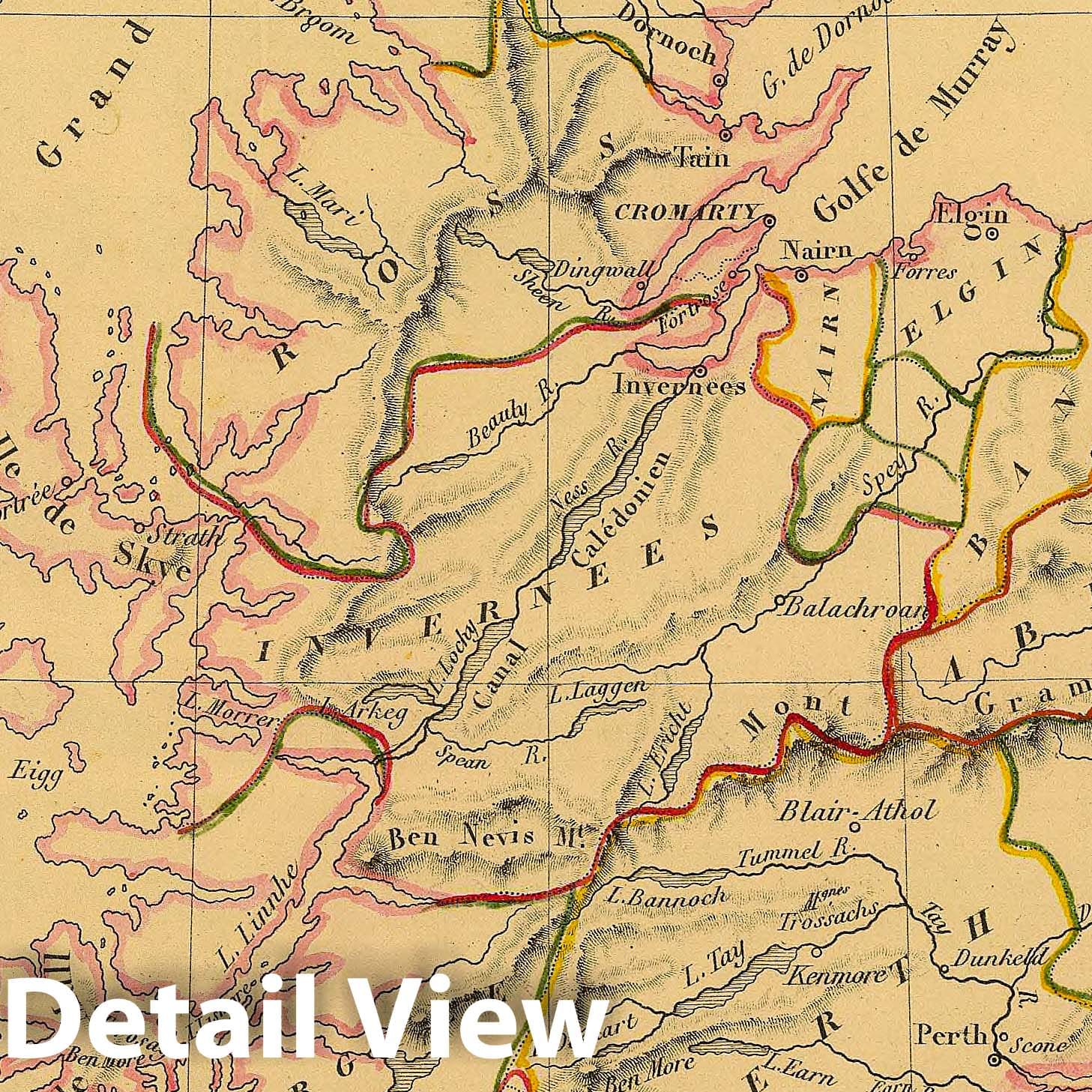 Scotland - River Map, 1837 - Hand-Colored Engraved Atlas Plate