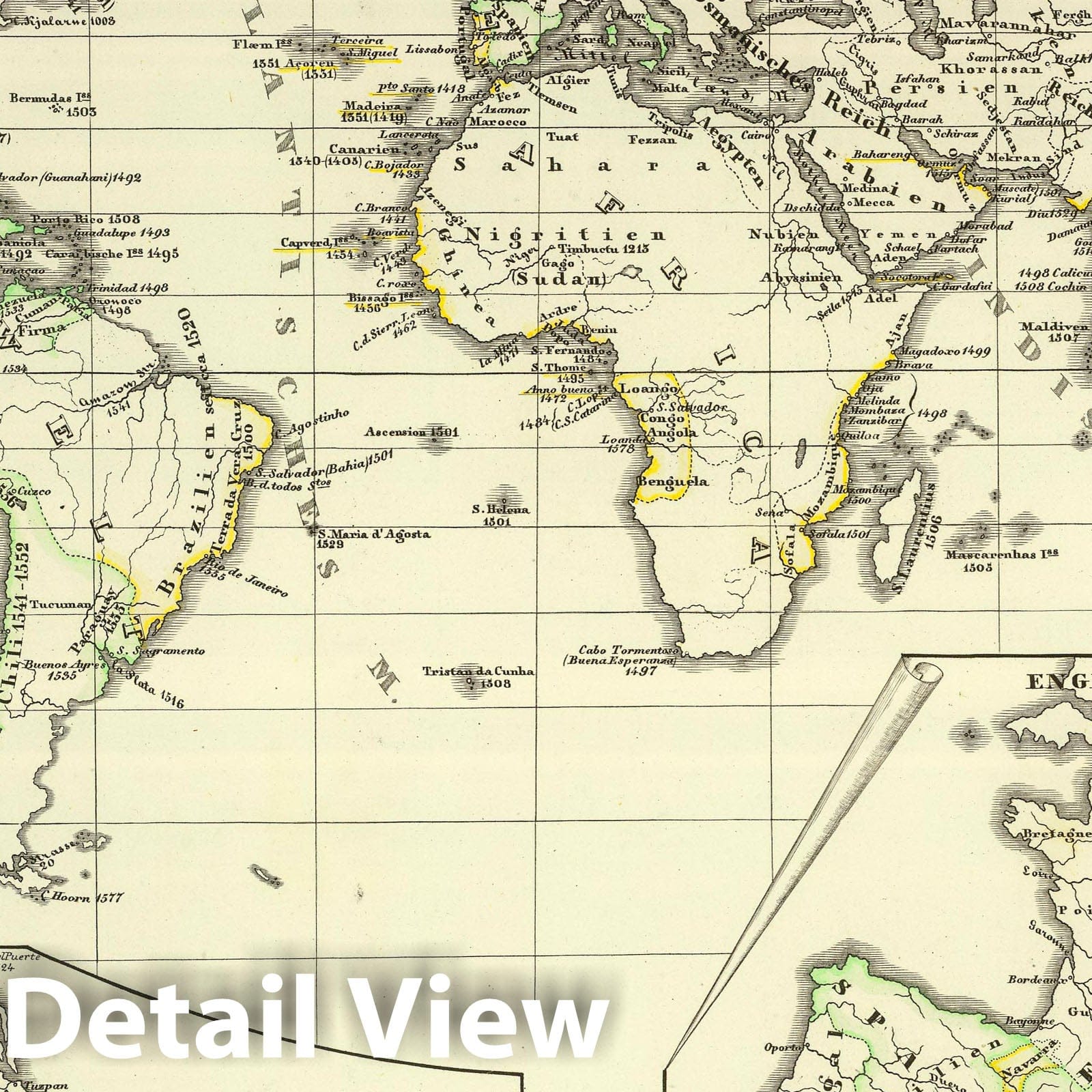 Spanish and Portuguese Territories, Mexico, and Hindustan, 1854 - Historical Map Print