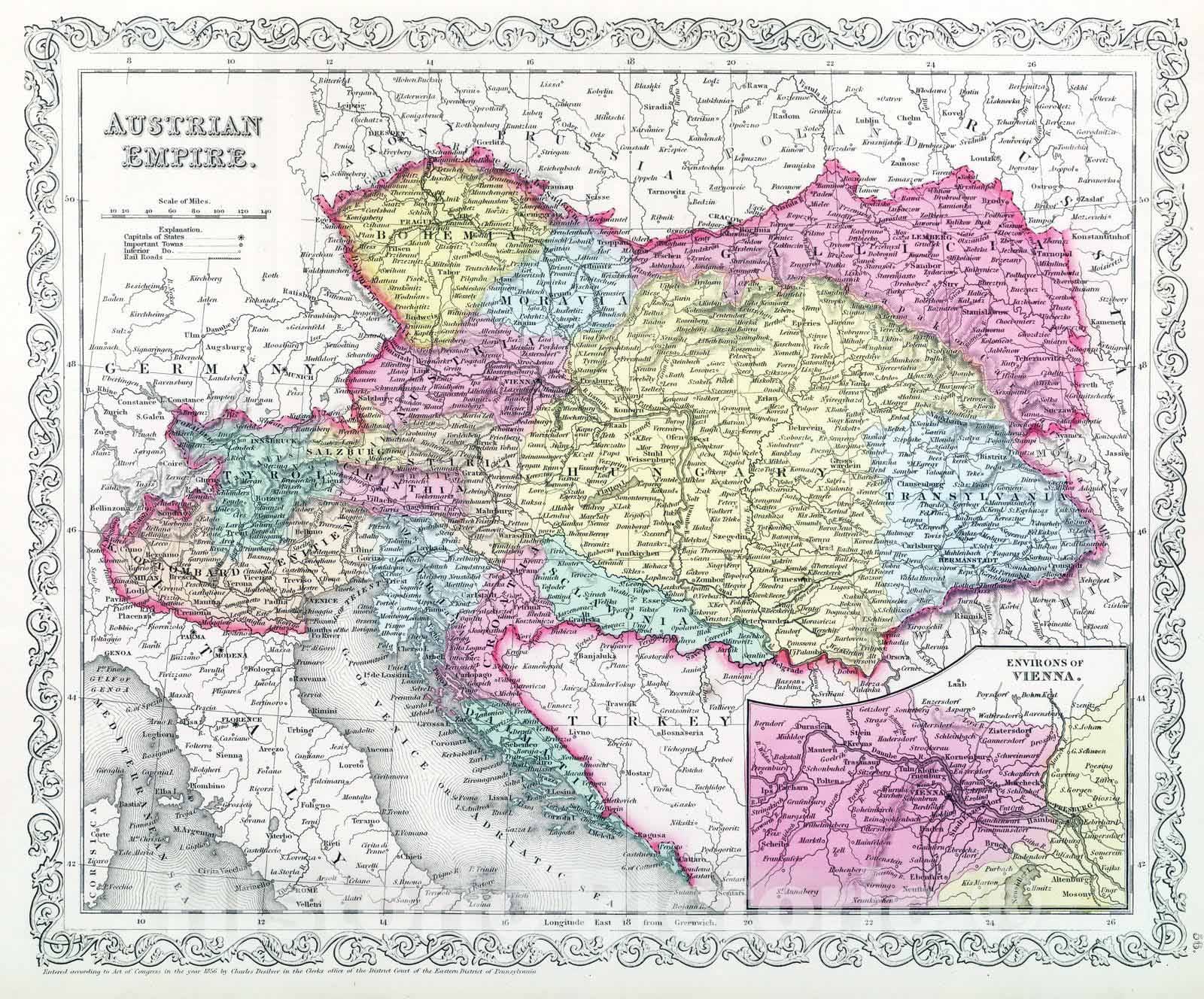 Historic Map : 1859 Austrian Empire. - Vintage Wall Art