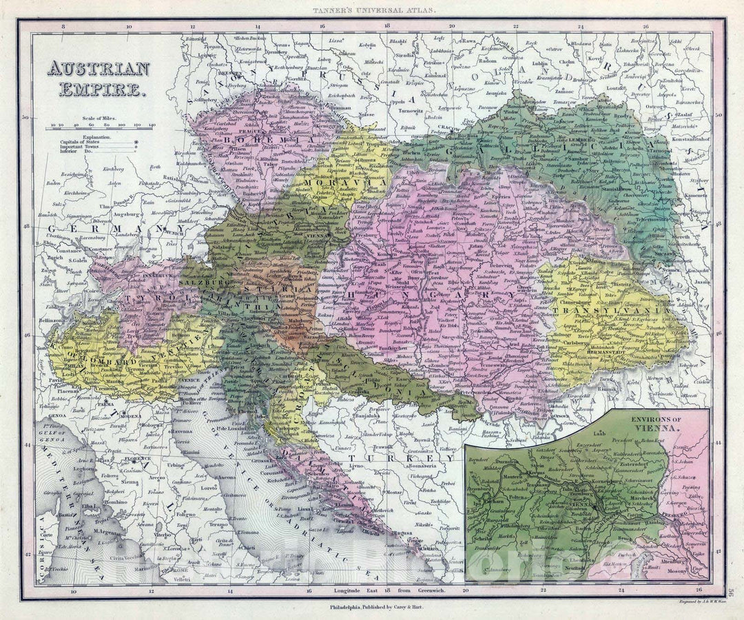 Historic Map : 1845 Austrian Empire. - Vintage Wall Art