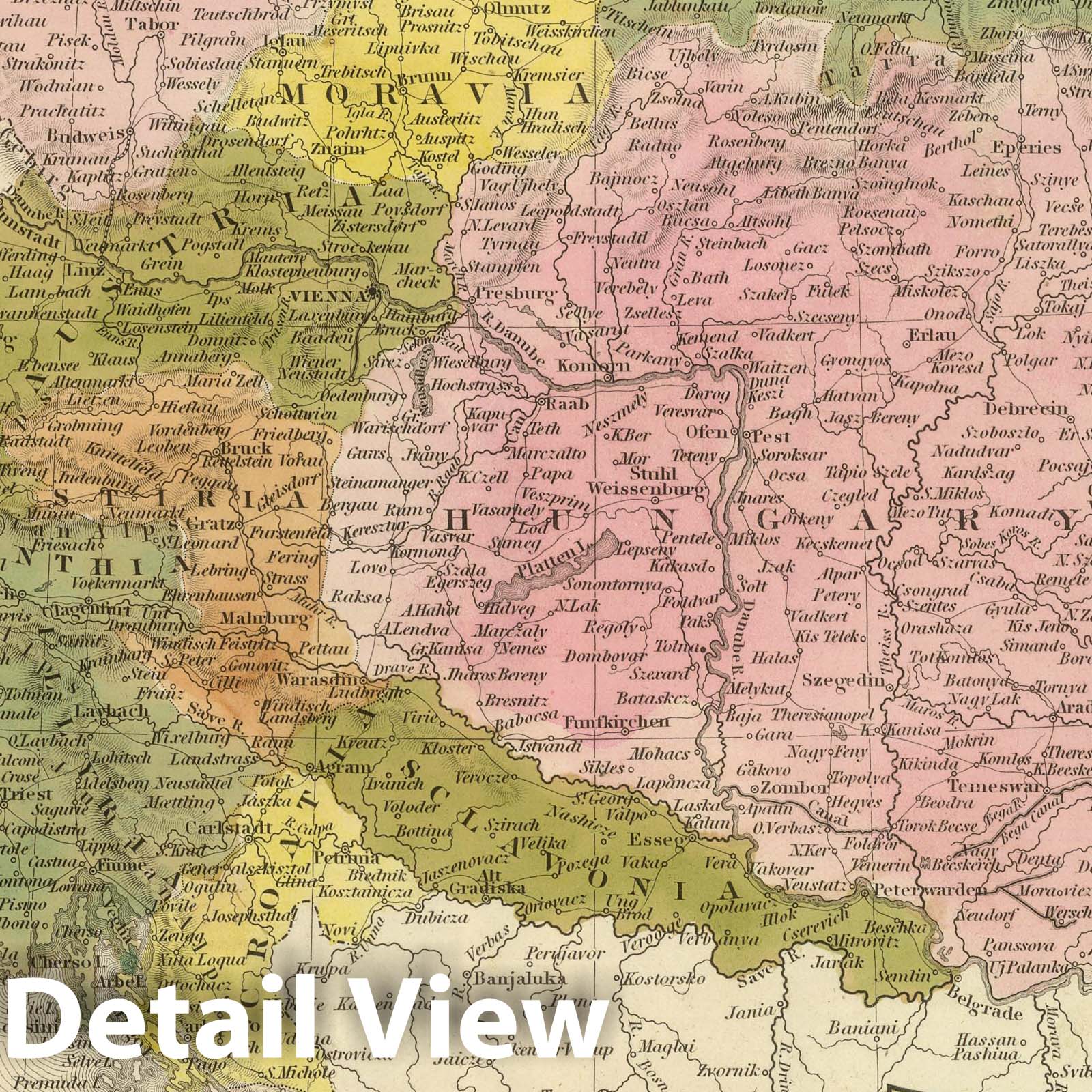 Austrian Empire with Environs of Vienna, 1845 - Historical Map Print