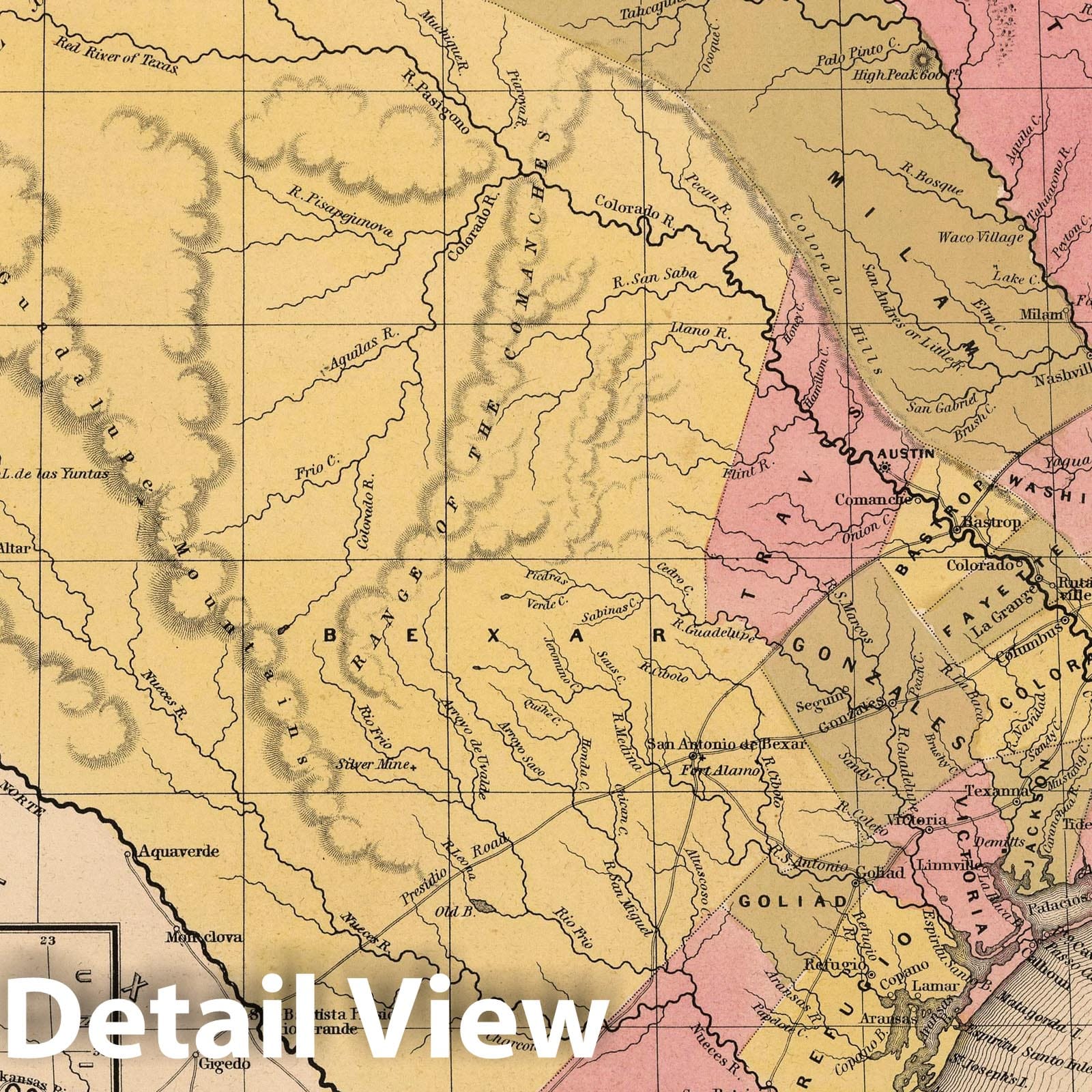 Texas - River Map, 1849 - Historical Map Print