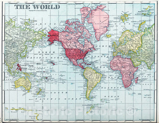 Historic Map : 1907 The World. - Vintage Wall Art