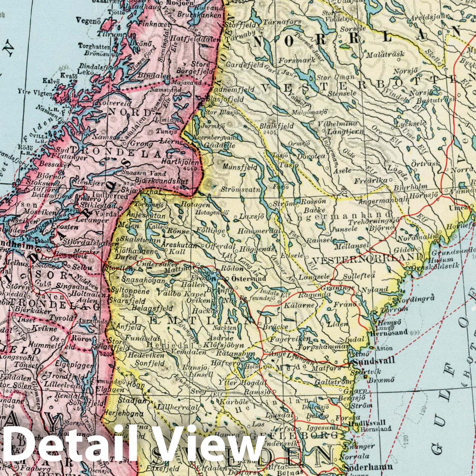 Norway and Sweden - Physical Map, 1948 - Historical Map Print