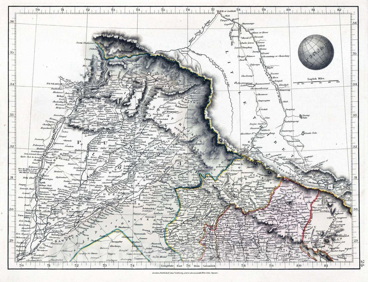 Historic Map : 1825 Punjab - Vintage Wall Art