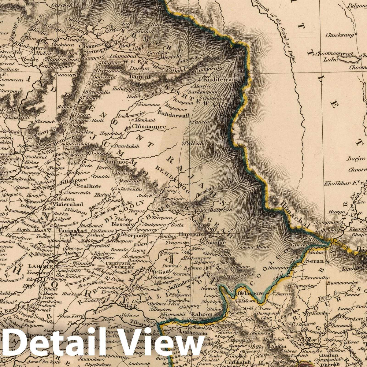 Punjab - River Map, 1825 - Historical Map Print