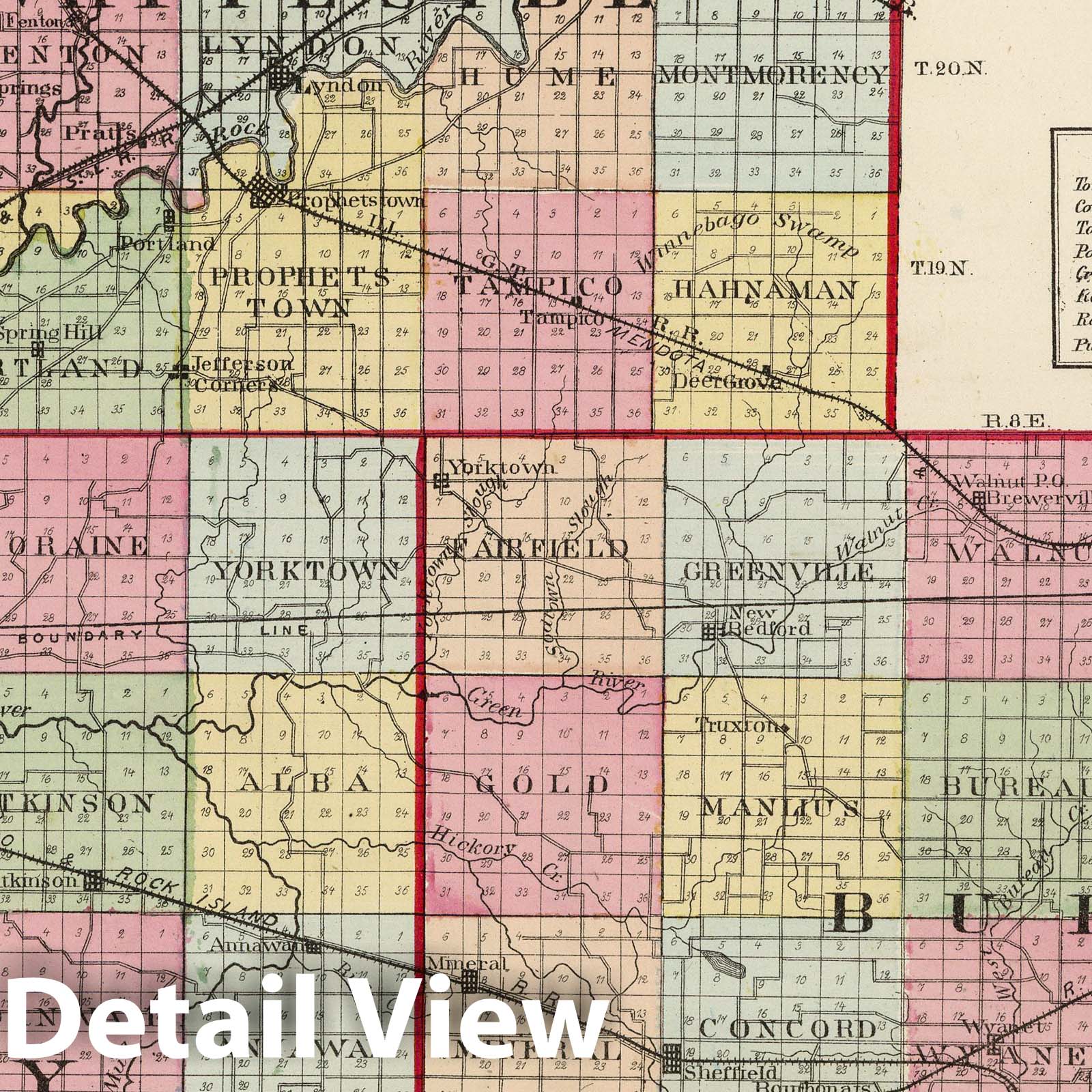 Whiteside, Henry and Bureau Counties, Illinois 1872 Historical Map Print