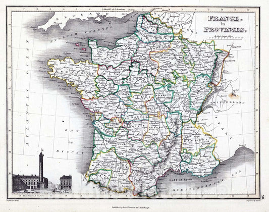 Historic Map : 1824 France in Provinces - Vintage Wall Art