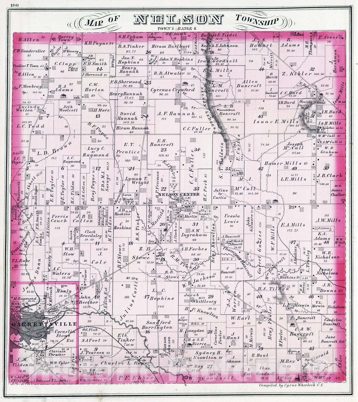 Historic Map : 1874 Nelson Township, Portage County, Ohio. - Vintage Wall Art