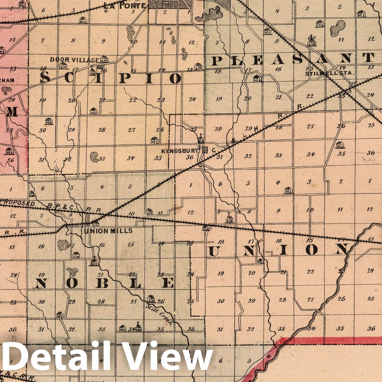 LaPorte County, Indiana 1874 Historical Atlas Map Print