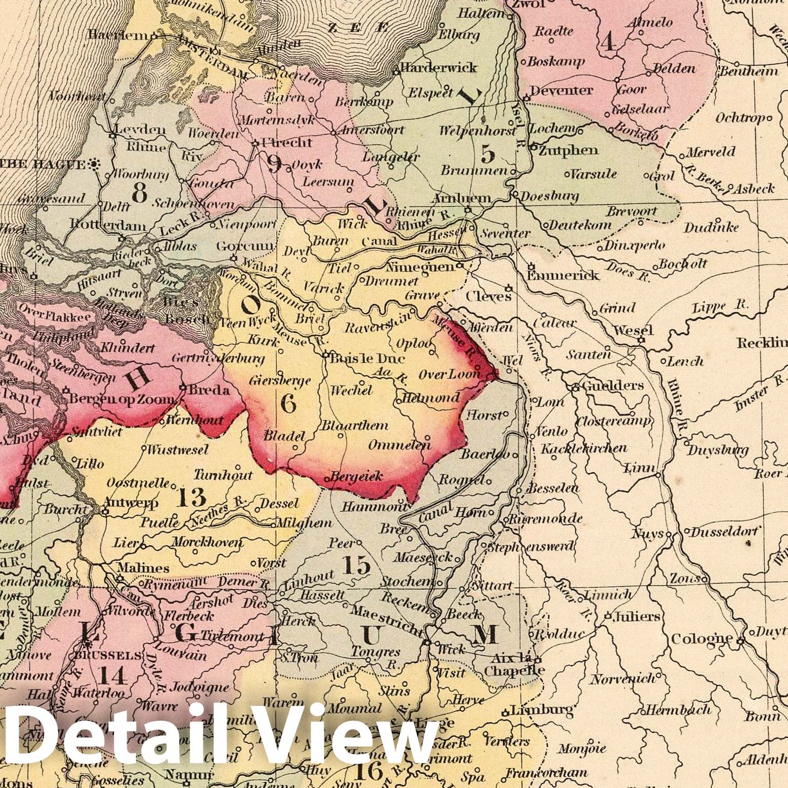Belgium and Netherlands - Railroad Map, 1853 - Historical Map Print