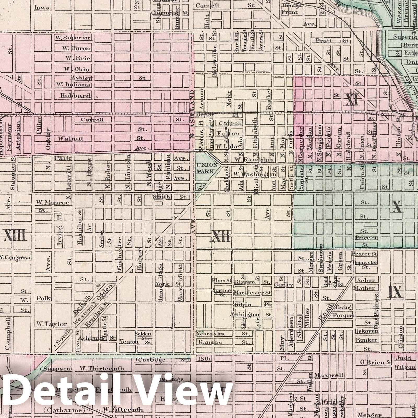 Chicago, Illinois - Railroad Map, 1878 - Historical Map Print