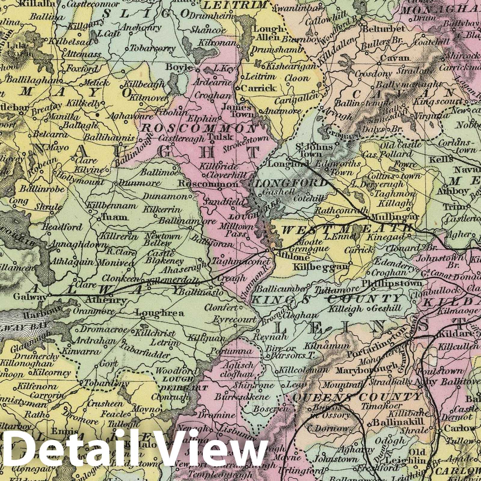 Ireland - Railroad Map, 1855 - Historical Map Print