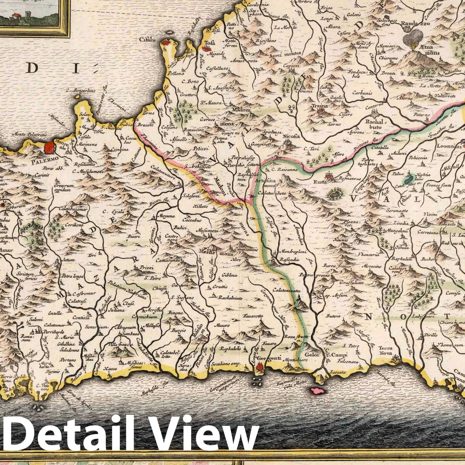 Sicily, Italy 1682 Historical Map Print - Hand-Colored Atlas Plate