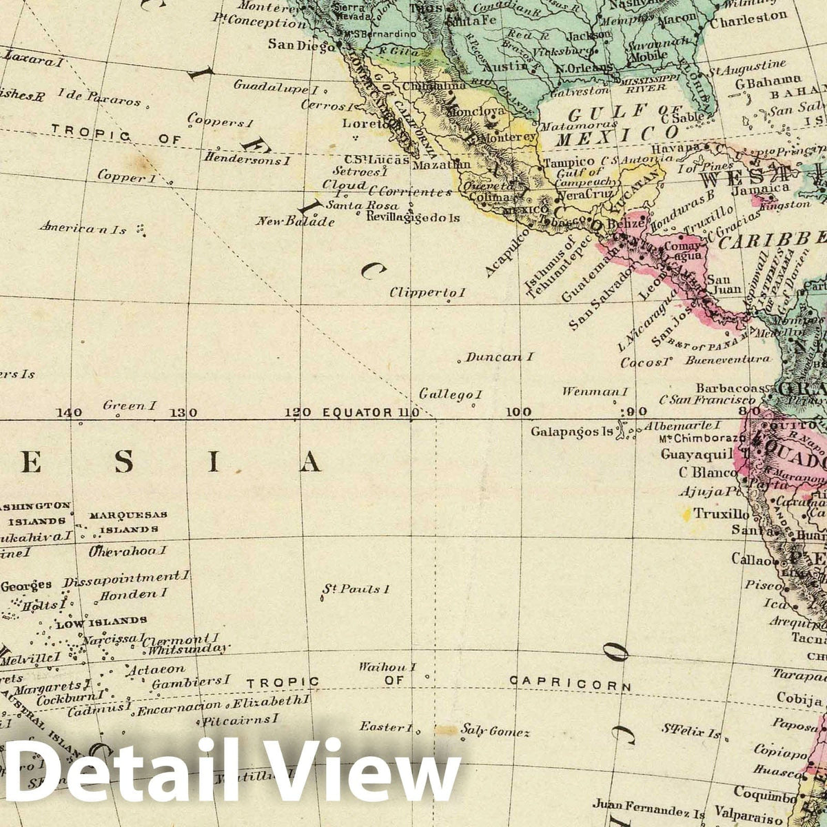 Western Hemisphere, 1876 - Historical Map Print
