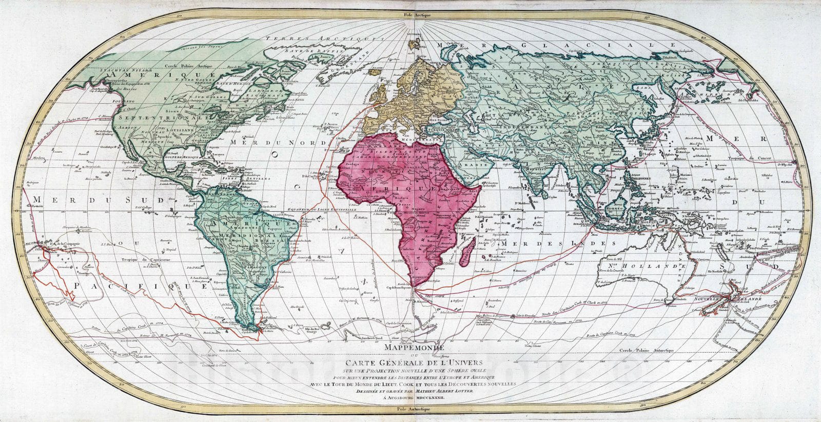 Historic Map : 1782 Mappe Monde - Carte Generale de l'Univers. - Vintage Wall Art