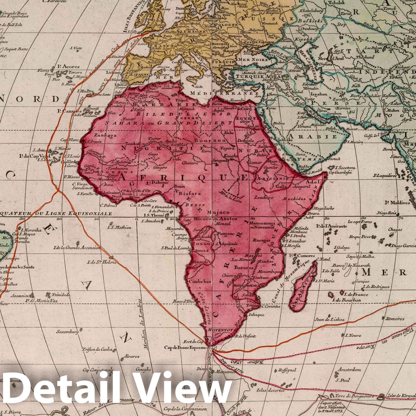 World - Route Map, 1782 - Historical Map Print