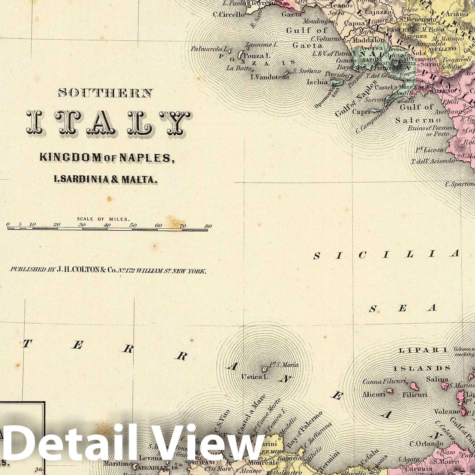 Southern Italy, Kingdom of Naples, Sardinia and Malta - 1856 Historical Map Print