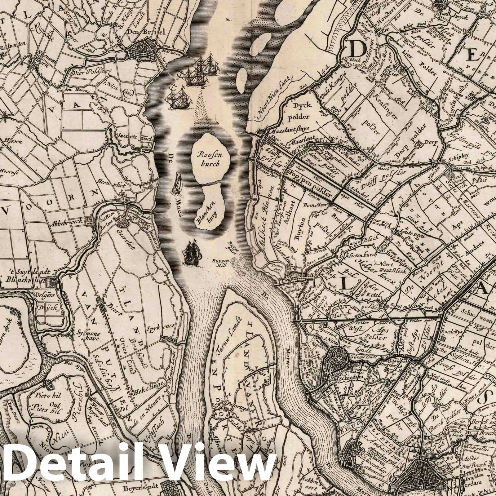 Delft and Schieland, Rotterdam, Netherlands 1629 - Historical Map Print