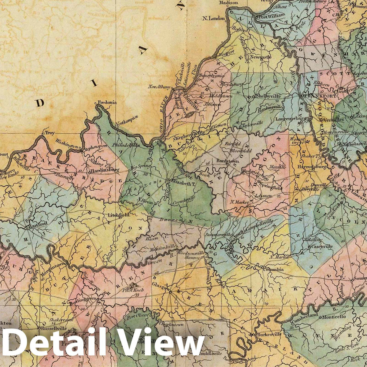 Kentucky - River Map, 1823 - Historical Map Print
