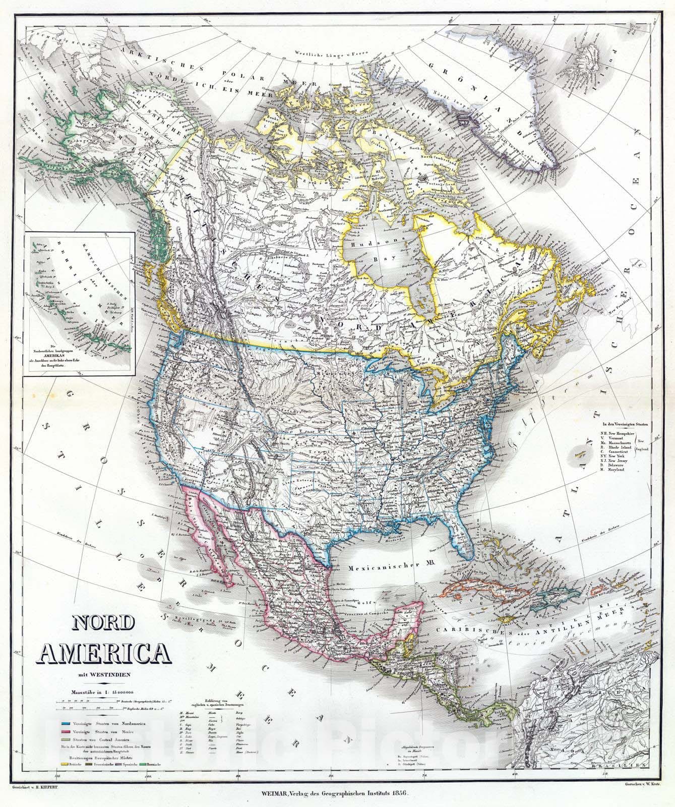 Historic Map : 1856 Nord America. - Vintage Wall Art