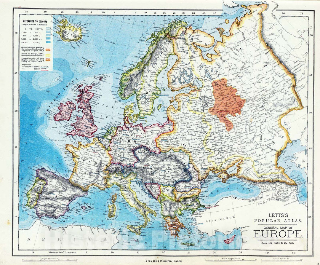 Historic Map : 1883 Europe. - Vintage Wall Art
