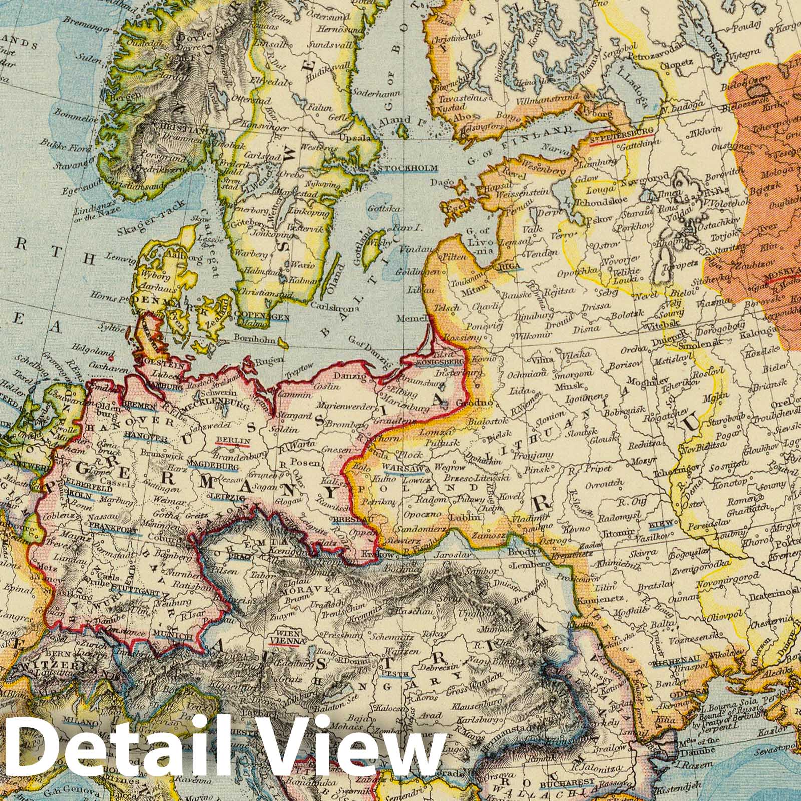 Europe - River Map, 1883 - Letts's Popular Atlas Historical Map Print