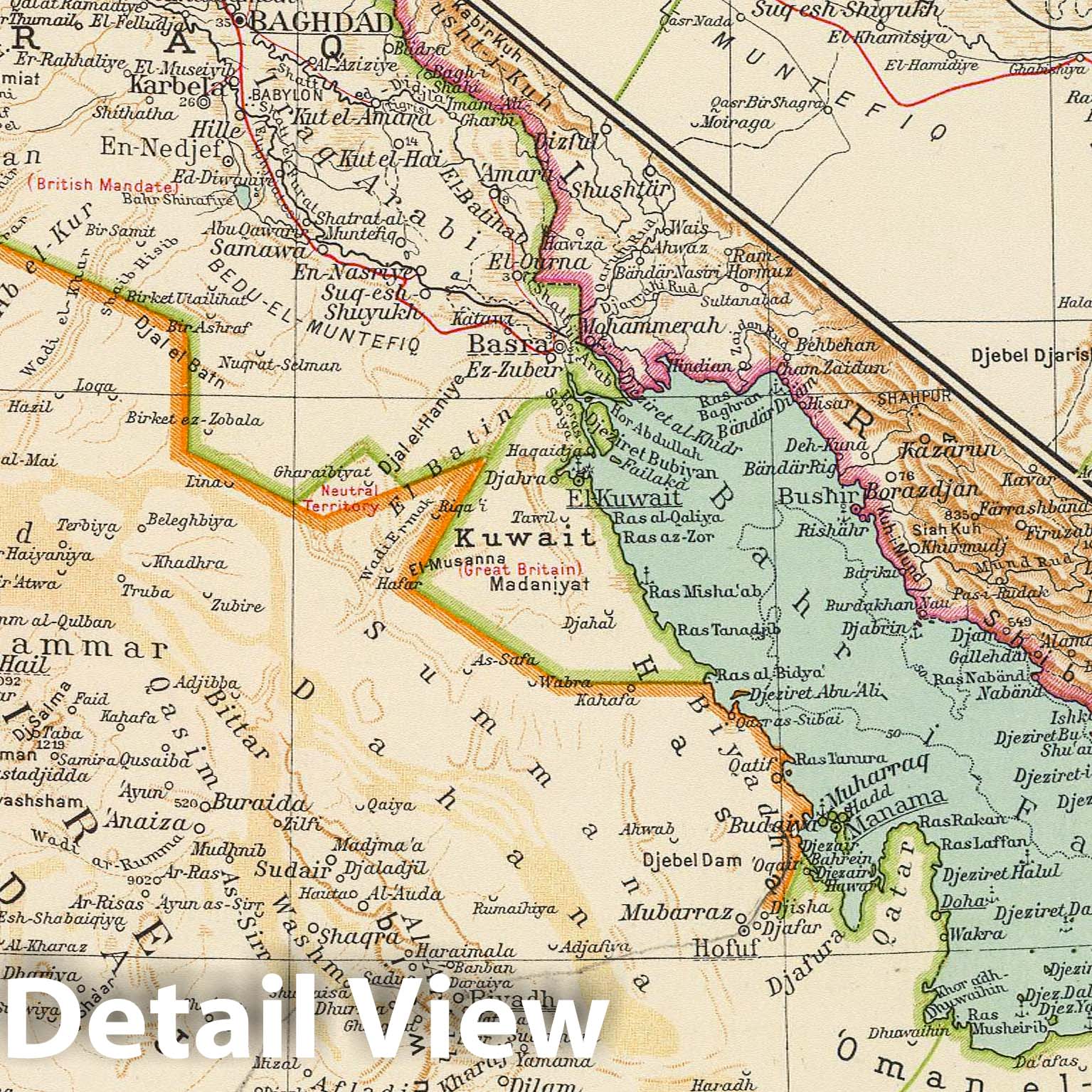 Arabia - Canal Map, 1929 - Historical Map Print