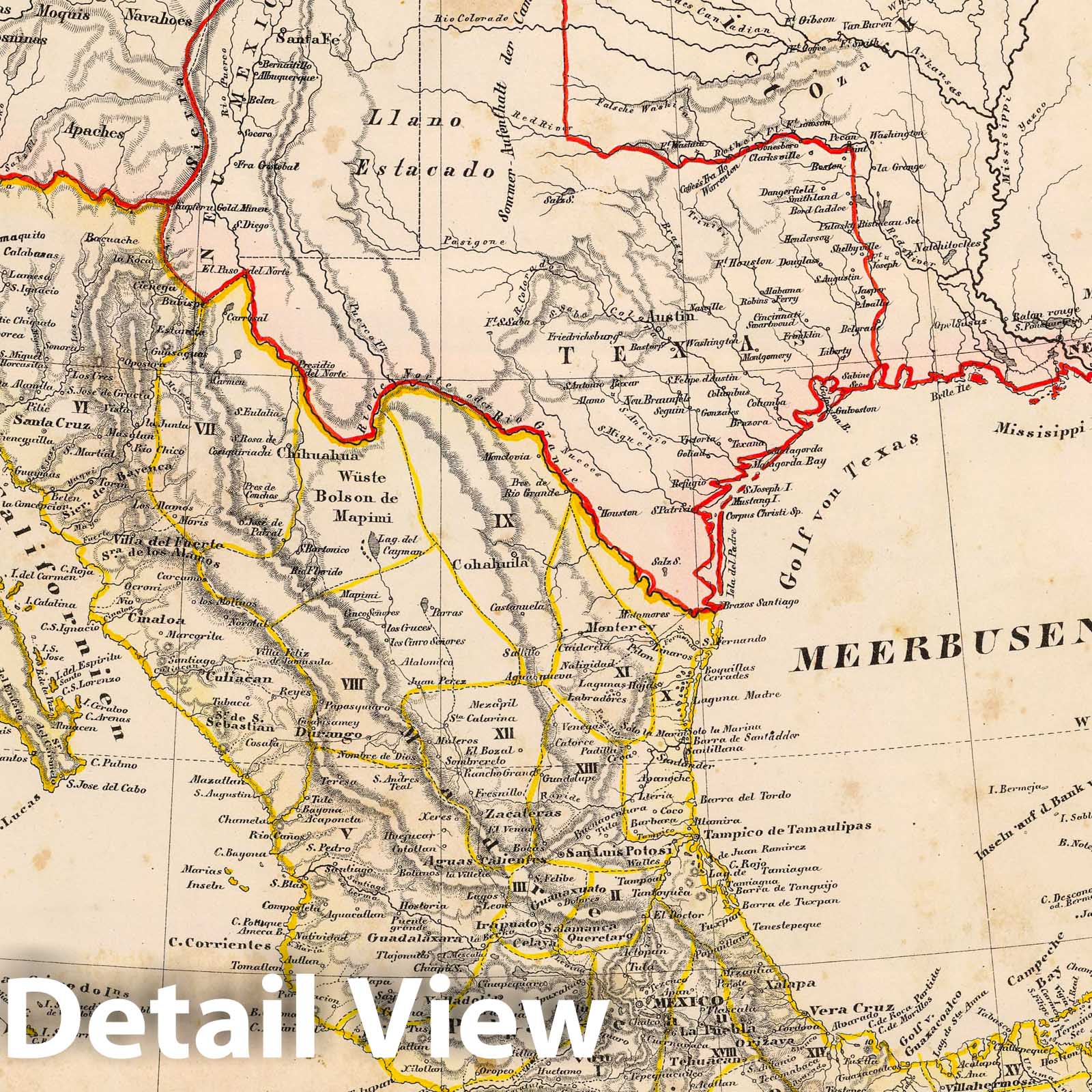 Mexico, Central America, and Texas, 1855 - Historical Map Print