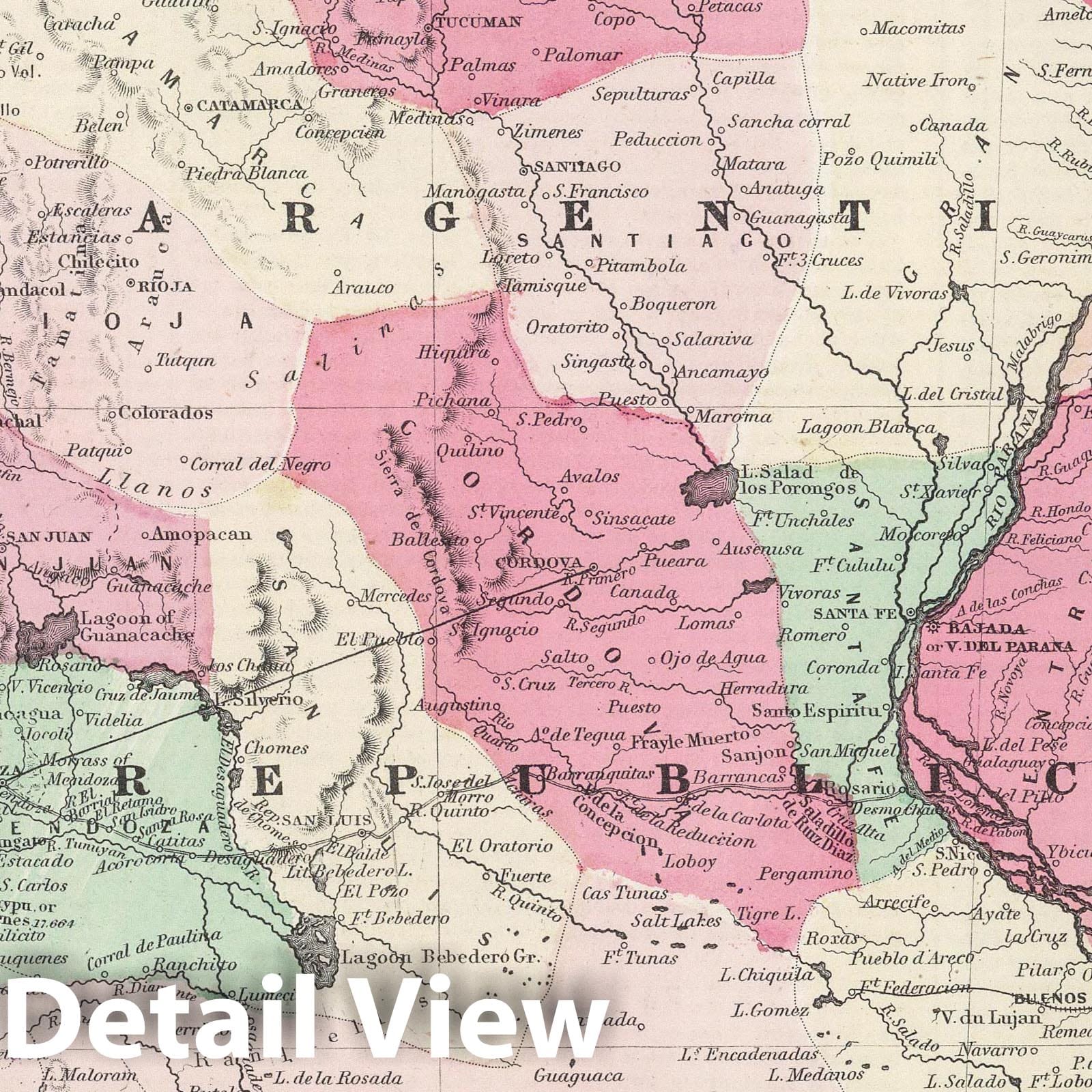 Argentina, Chile, Uruguay, and Paraguay - Boundary Map, 1865 - Historical Map Print