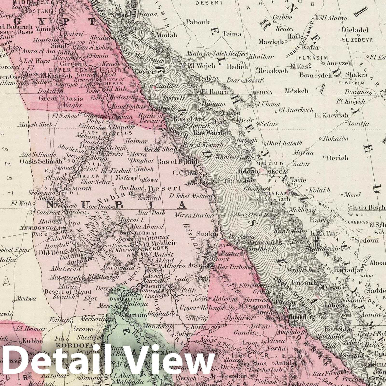 North Eastern Africa with Nile Delta - Boundary Map, 1865 - Historical Map Print