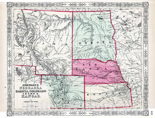 Historic Map : 1864 Nebraska, Dakota, Colorado, Idaho, Kansas - Vintage Wall Art