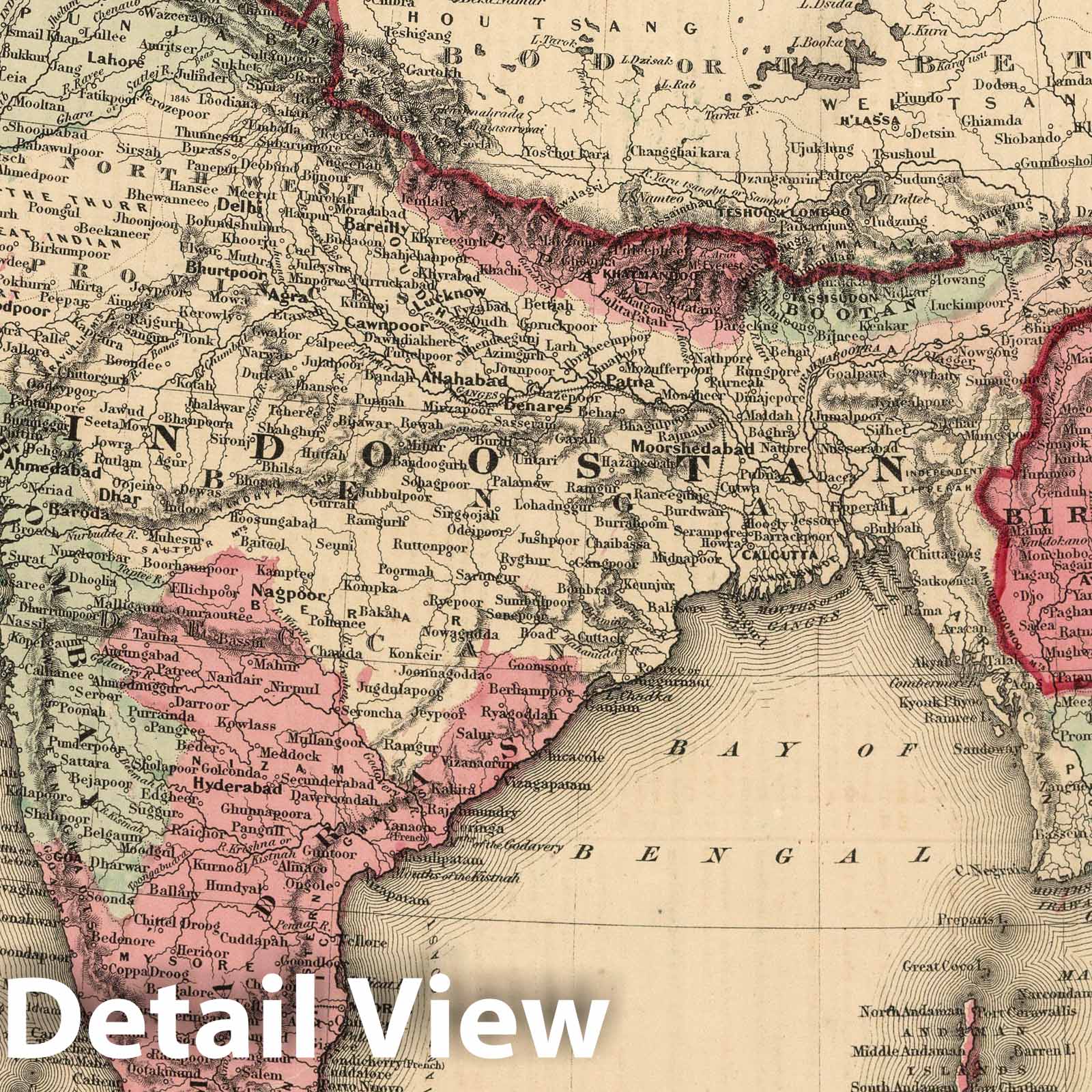 British India with Bombay, Madras, and Calcutta - Railroad Map, 1864