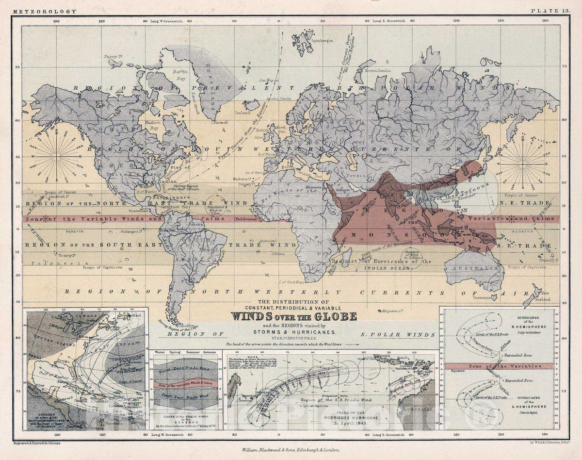 World Wind and Storm Patterns - 1852 Geologic Map Print