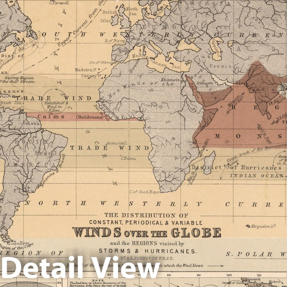 World Wind and Storm Patterns - 1852 Geologic Map Print
