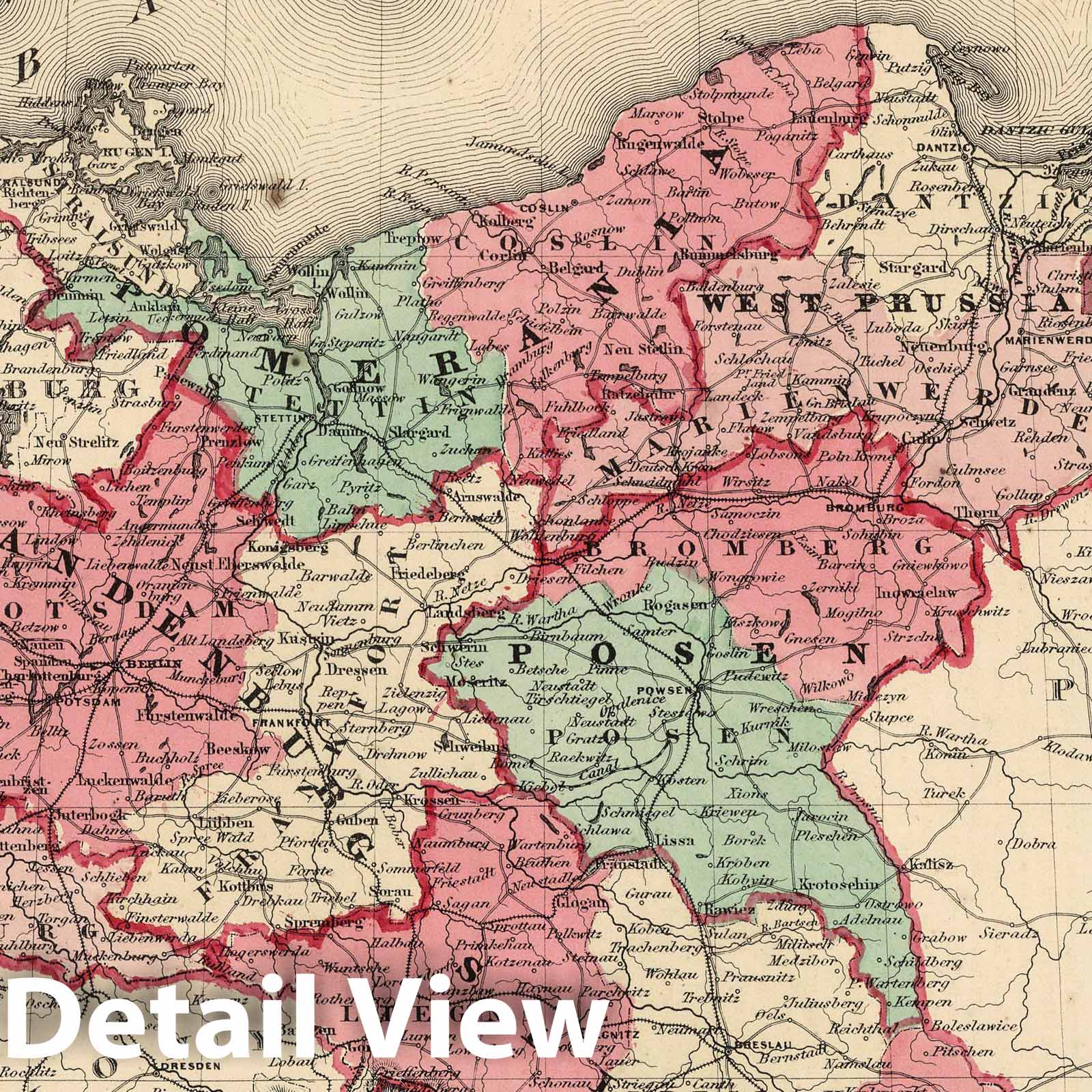 Prussia - Physical Map, 1865 - Historical Map Reproduction