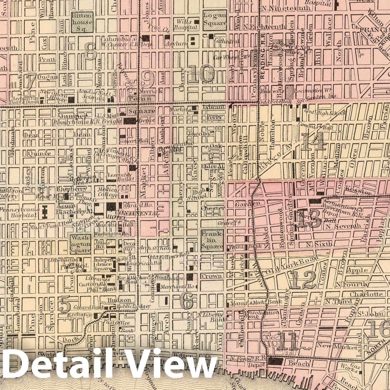 Philadelphia, 1865 - Historical Map Print from Mitchell's Atlas