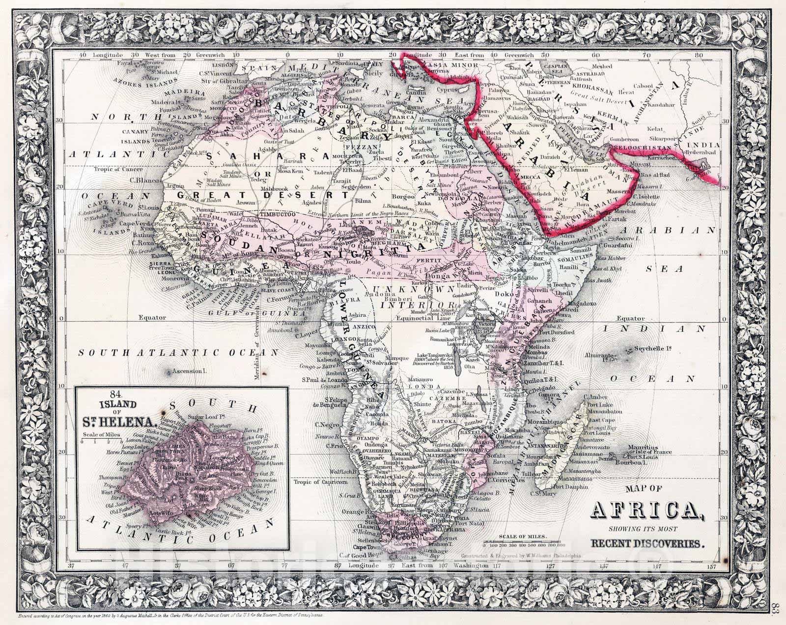 Historic Map : 1865 Map Of Africa, Showing Its Most Recent Discoveries - Vintage Wall Art