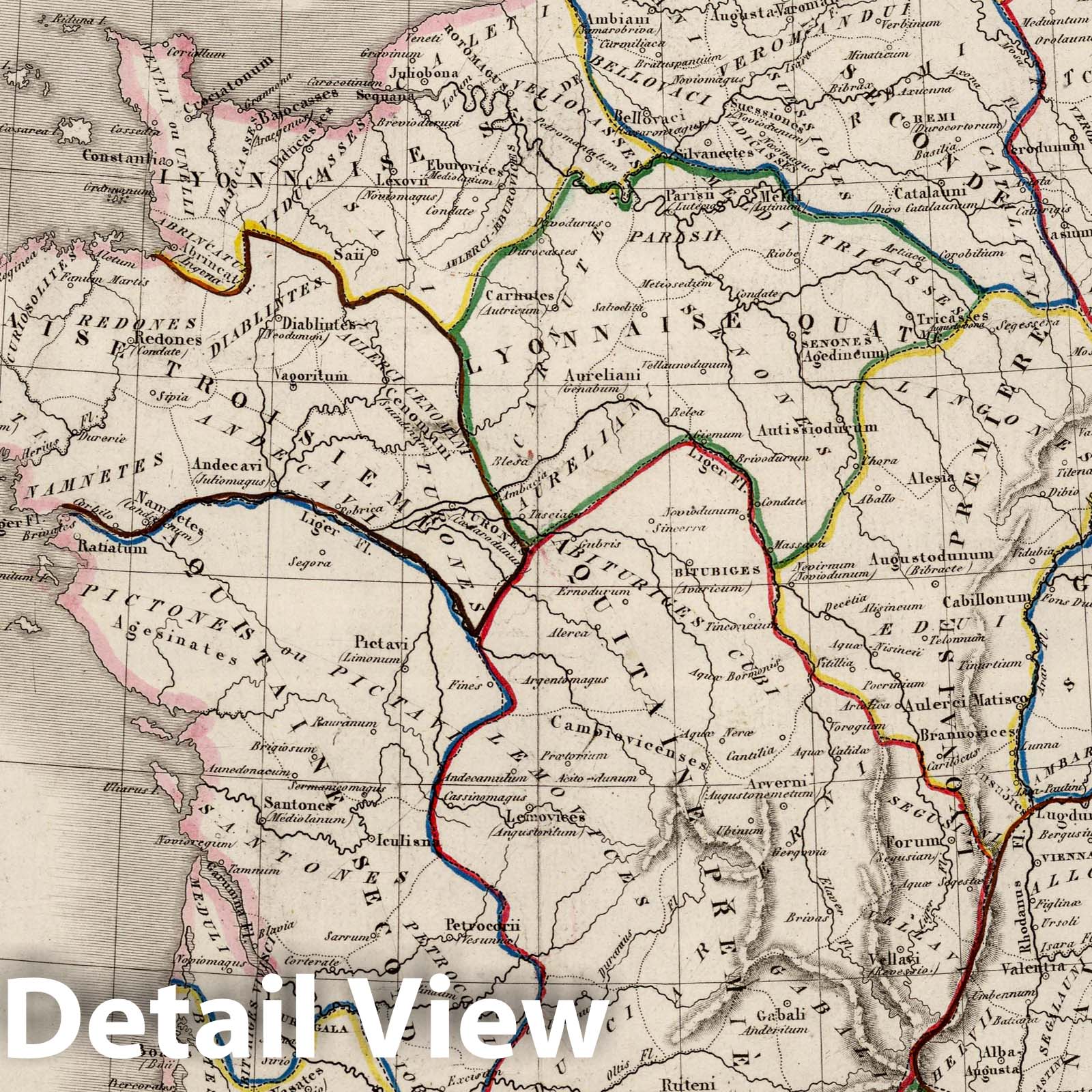 Gaul Divided into Seventeen Provinces, 1839 - Historical Map Print