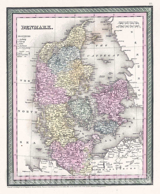 Historic Map : 1853 Denmark - Vintage Wall Art