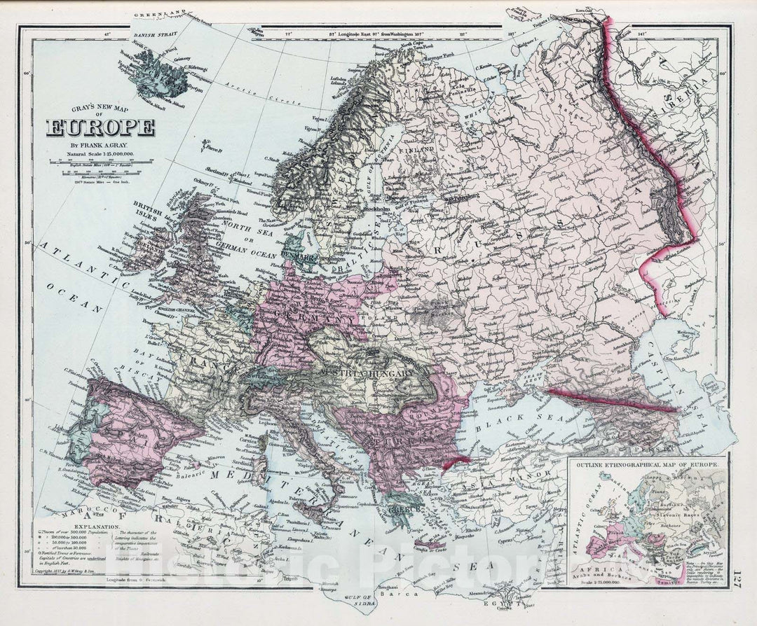 Historic Wall Map : 1878 Europe. - Vintage Wall Art