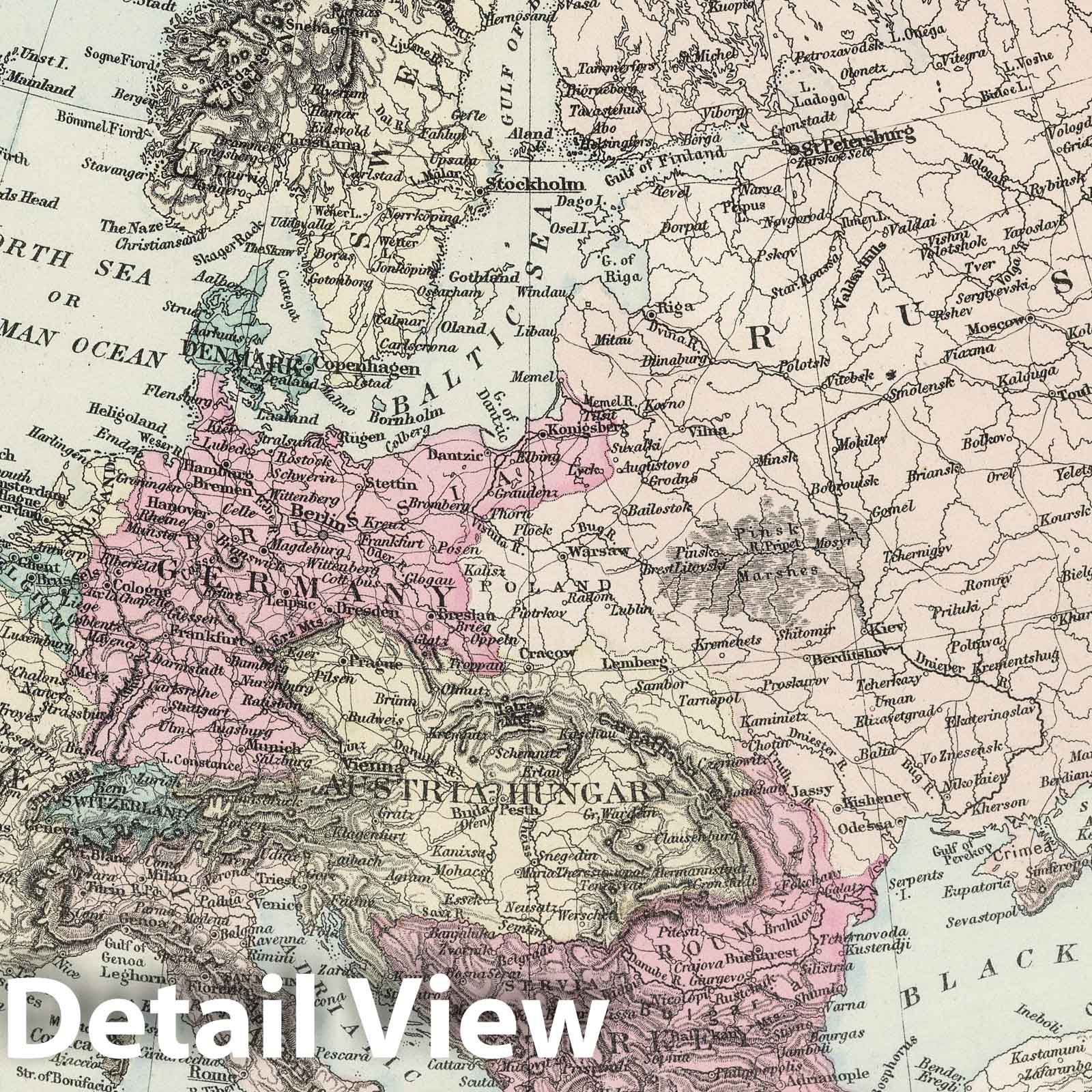 Europe - Railroad Map, 1878 - Gray's National Atlas Historical Print