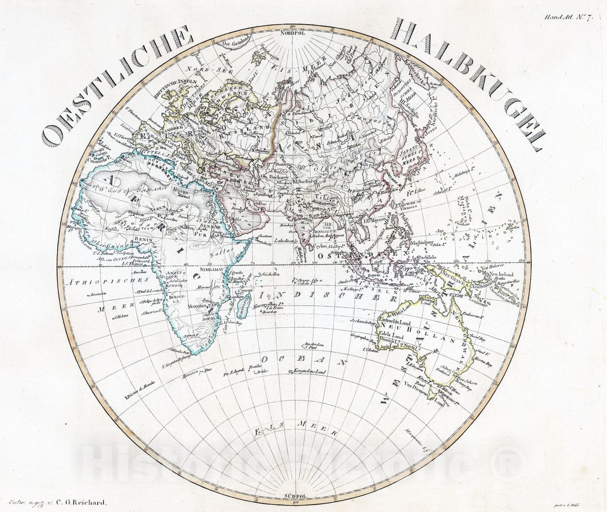 Historic Map : 1833 Ostliche Halbkugel - Vintage Wall Art