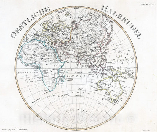 Historic Map : 1833 Ostliche Halbkugel - Vintage Wall Art