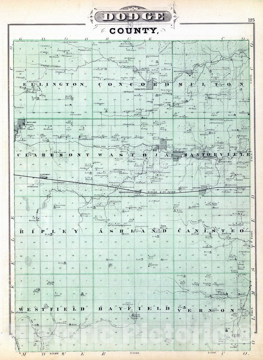 Historic Map : 1874 Dodge County. - Vintage Wall Art
