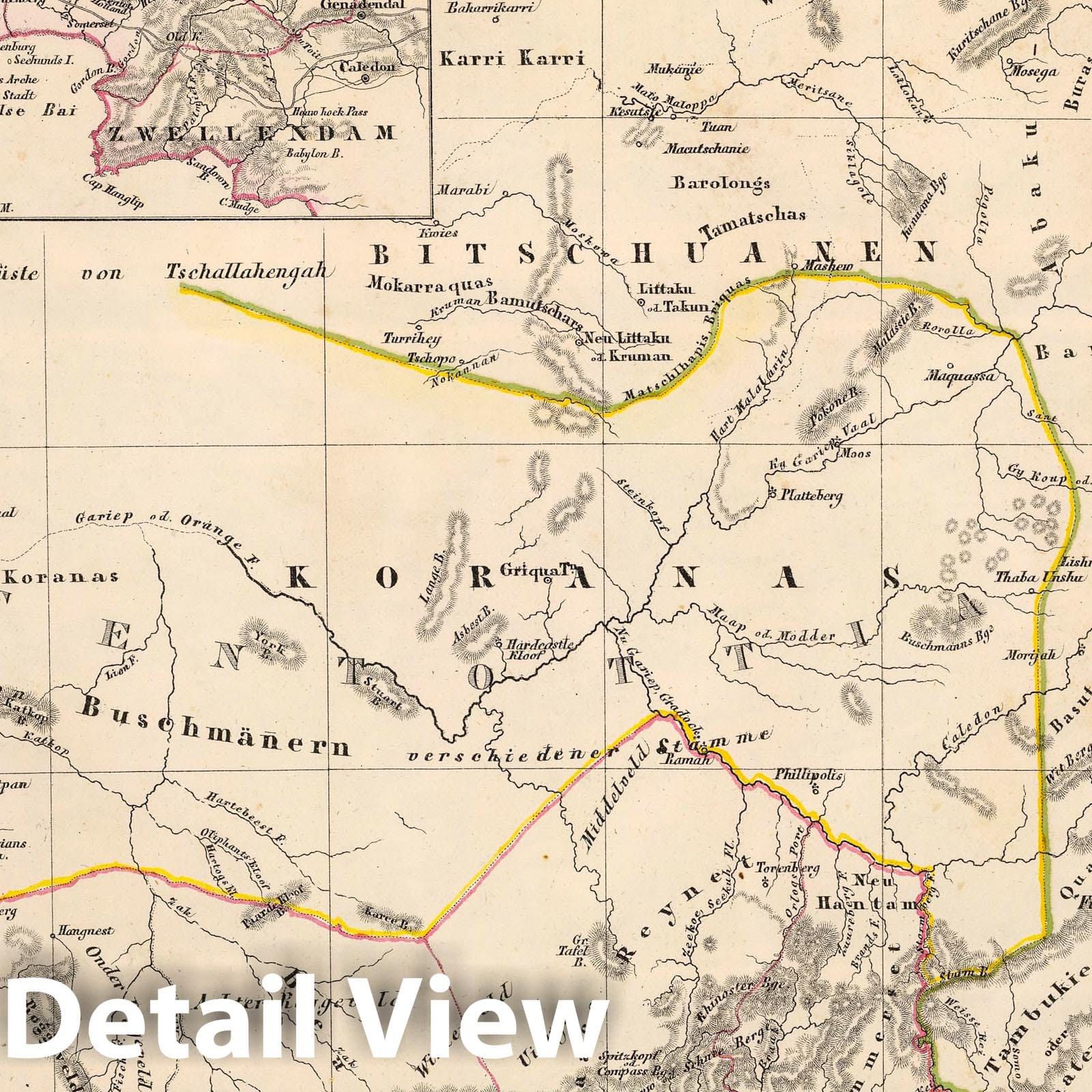 Southern Africa with Cape Town, 1855 - Historical Map Print